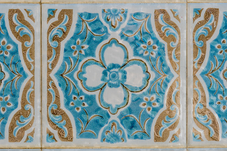 Closeup detail of old Portuguese glazed tiles.の写真素材