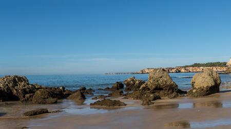 A view of a Praia da Rocha in Portimao, Algarve region, Portugalの写真素材