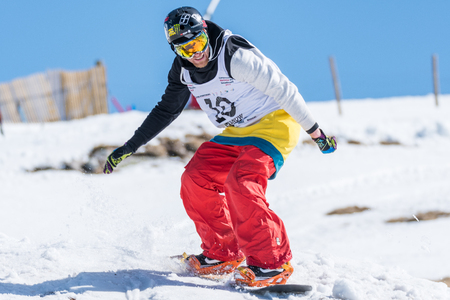 COVILHA, PORTUGAL - MARCH 11, 2017:  Michael Cruz during the National Snowboard  Championships at Serra da Estrela, Covilha, Portugal.のeditorial素材