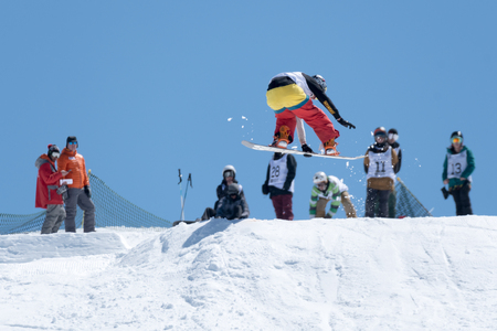 COVILHA, PORTUGAL - APRIL 2, 2017:  Michael Cruz during the National Snowboard  Championships at Serra da Estrela, Covilha, Portugal.のeditorial素材