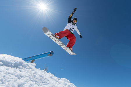 COVILHA, PORTUGAL - APRIL 2, 2017:  Michael Cruz during the National Snowboard  Championships at Serra da Estrela, Covilha, Portugal.のeditorial素材