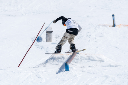 COVILHA, PORTUGAL - APRIL 2, 2017:  Robinson Weiske during the National Snowboard  Championships at Serra da Estrela, Covilha, Portugal.のeditorial素材
