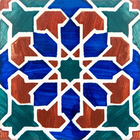 Closeup detail of old Portuguese glazed tiles.の写真素材