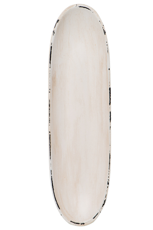 Empty white painted wood serving tray isolated on white background.の写真素材