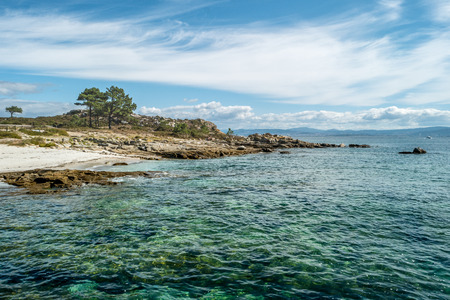 ISLAS CIES, SPAIN - CIRCA SEPTEMBER 2017: Seashore at Cies islands of Spain, included in the Atlantic Islands of Galicia National Park.のeditorial素材