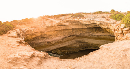 Benagil beach caves in the coastline, Algarve Portugalの写真素材
