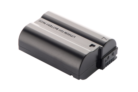 Camera battery pack isolated on white background.