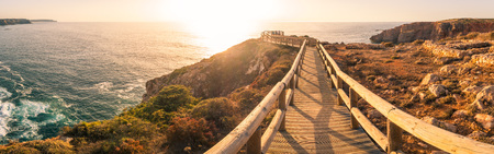 Sunset on Islamic Fishermen Settlement in Ponta do Castelo by Carrapateira at Aljezur - Portugal. Summer Atlantic rocky coast view (Costa Vicentina Algarve).の写真素材