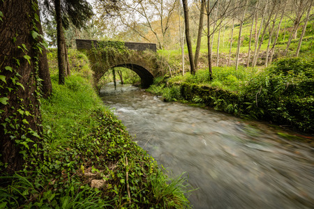 Old rock bridge over Filveda river in Albergaria-a-Velha, Portugal.の写真素材