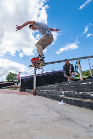 LOULE, PORTUGAL - APRIL 29, 2018: Diogo Carmona during the 1st Stage DC Skate Challenge by Moche.のeditorial素材