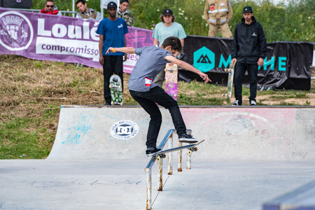LOULE, PORTUGAL - APRIL 29, 2018: Tiago Pinto during the 1st Stage DC Skate Challenge by Moche.のeditorial素材