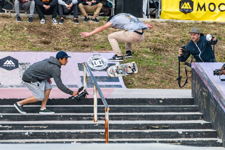 LOULE, PORTUGAL - APRIL 29, 2018: Diogo Carmona during the 1st Stage DC Skate Challenge by Moche.のeditorial素材