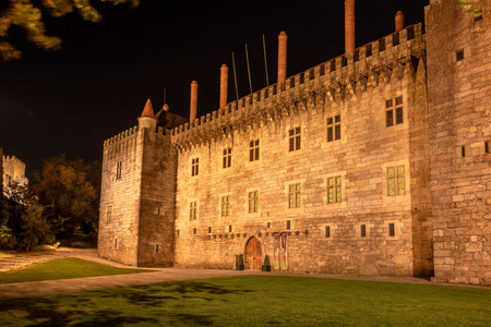 Night view of Palace of the Duques of Braganca, Guimaraes, Portugalのeditorial素材