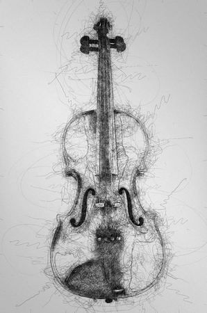 Ball pen scribble illustration of violin isolated on white background.の写真素材