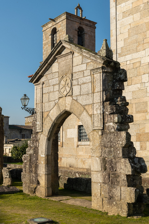 View at the ruins of Paco dos Condes in Barcelos. The town symbol is a rooster in Portuguese called Galo de Barcelos (Rooster of Barcelos).の写真素材