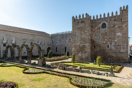 Gardens of Santa Barbara with castle of Braga Portugal.のeditorial素材