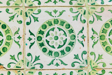 Closeup detail of old Portuguese glazed tiles.の写真素材