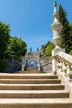 LAMEGO, PORTUGAL - CIRCA MAY 2019: Stairway to the Sanctuary of Our Lady of Remedios in Lamego -...
