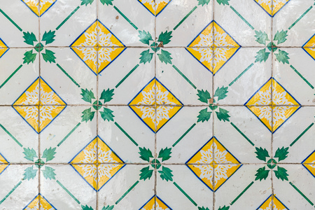 Closeup detail of old Portuguese glazed tiles.