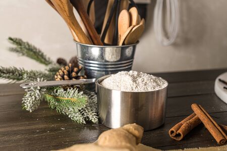 Cake preparation recipe homemade, Flour ingridients.の写真素材