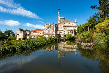 LUSO, PORTUGAL - CIRCA AUGUST 2020: View at the Palace of Bucaco with garden in Portugal. Palace was built in Neo Manueline style between 1888 and 1907.のeditorial素材