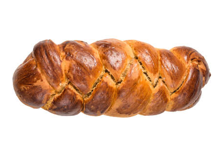 Portuguese traditional Easter cake. Folar with eggs. Sweet bread isolated on white backgroundの写真素材