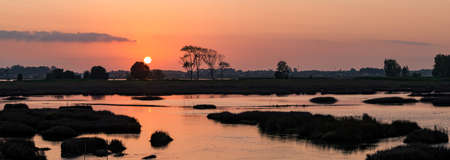 Warm calm sunset over swamps in Ovar, Portugal.の写真素材