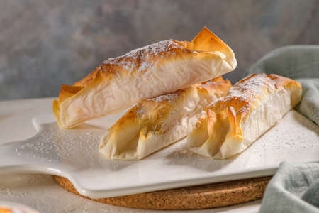 Typical portuguese sweets Pasteis de Vouzela served on countertop.の写真素材