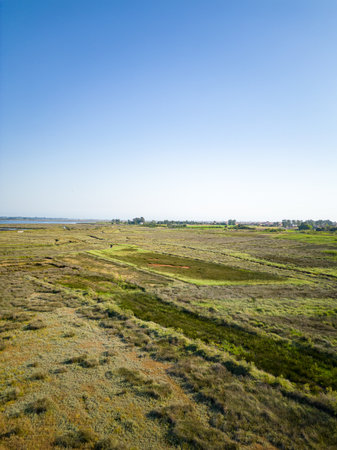 Aerial View of rural landscape near the Aveiro Lagoon at Murtosa, Aveiro, Portugal