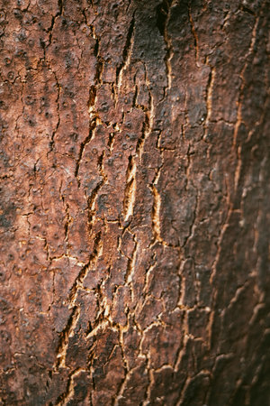 Old brown oak bark detailed texture. Close-up with shallow depth of field.の写真素材