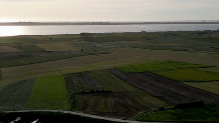 Aerial view of the cultivated fields of the estuary in Murtosa, Aveiro - Portugal.
