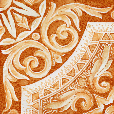 Watercolor illustration of Portuguese ceramic tiles pattern. Single square tile.の写真素材