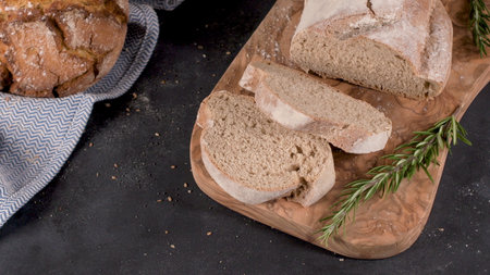 Fresh bread on kitchen counter top. Homemade bread.
