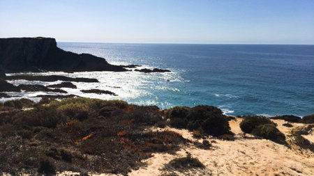 Atlantic ocean coast cliff at Sardao cape (Cabo Sardao) Alentejo Portugal.の写真素材