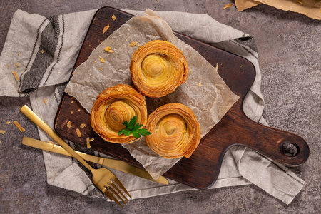 Pastries filled with meat, traditionally baked in black clay molds both from the region on Vila Real, Portugal.の写真素材