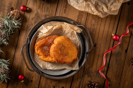 Traditional Portuguese Christmas Rabanadas. Spanish Torrijas on kitchen countertop.の写真素材