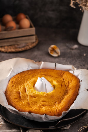 Portuguese sponge cake wrapped in the typical paper used on the baking.の写真素材
