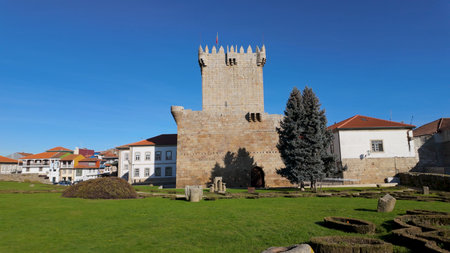 Castle in the old town of Portuguese town Chaves. Sunny day with clear sky.