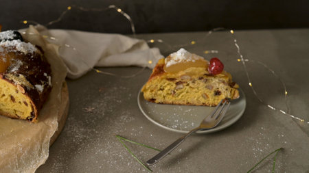 Bolo do Rei or King's Cake, Made for Christmas, Carnavale or Mardi Gras on kitcthen countertop.