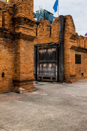 iconic gate of chiang mai city with emptinessの写真素材