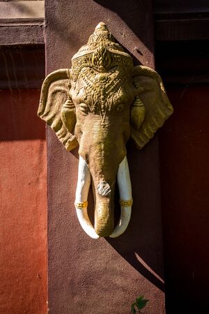 ChiangMai, Thailand. December, 02-2017: The imaginary art of angel and animal located on the wall of Buddhist temple symbolise to protection.のeditorial素材
