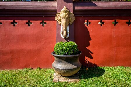 ChiangMai, Thailand. December, 02-2017: The imaginary art of angel and animal located on the wall of Buddhist temple symbolise to protection.のeditorial素材