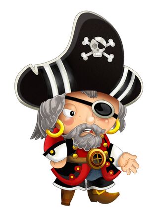 cartoon scene with pirate man captain with weapons on white background - illustration for childrenの写真素材