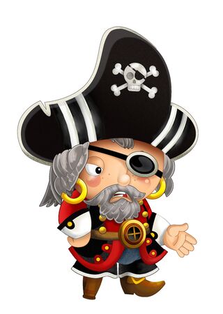 cartoon scene with pirate man captain with weapons on white background - illustration for childrenの写真素材