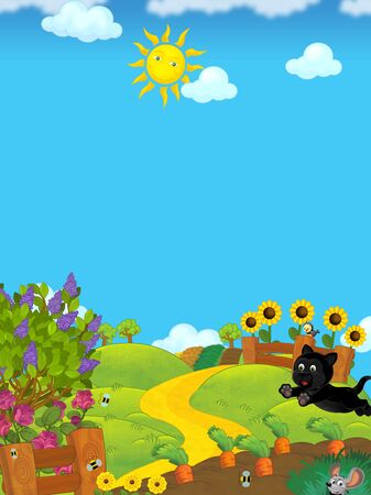 Cartoon scene with farm fields by the day - illustration for childrenの写真素材