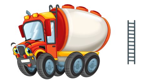 cartoon happy cistern truck like monster truck isolated on white background - illustration for childrenの写真素材