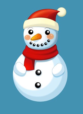 Happy cartoon snowmen - smiling and watching - isolated on background - illustration for childrenの写真素材