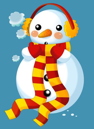 Happy cartoon snowmen - smiling and watching - isolated on background - illustration for childrenの写真素材