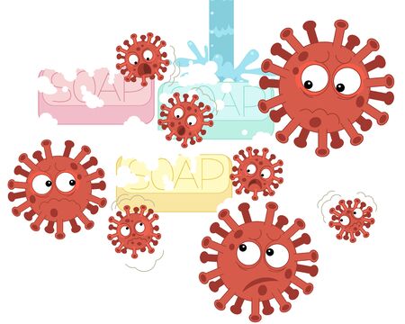 cartoon scene with corona virus and prevention - illustration for childrenの写真素材