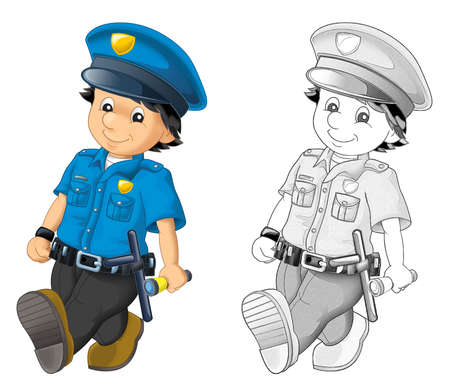 cartoon scene with happy policeman on duty on white background - illustration for childrenの写真素材